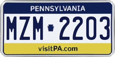 PA license plate MZM2203