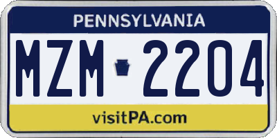 PA license plate MZM2204