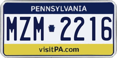 PA license plate MZM2216