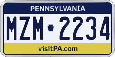 PA license plate MZM2234