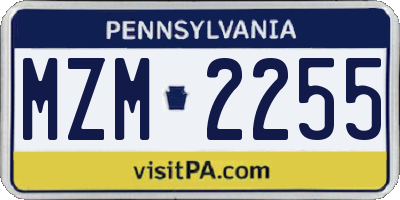 PA license plate MZM2255