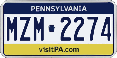 PA license plate MZM2274
