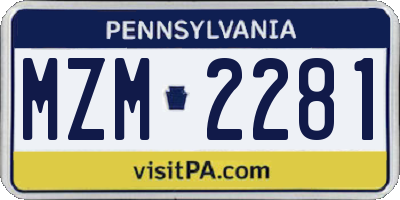 PA license plate MZM2281