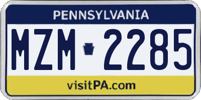PA license plate MZM2285