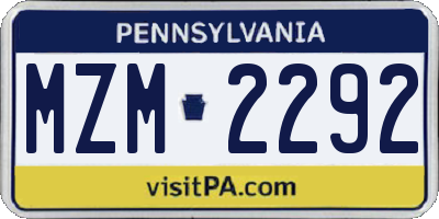 PA license plate MZM2292