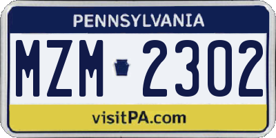 PA license plate MZM2302