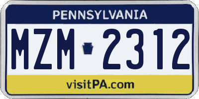 PA license plate MZM2312