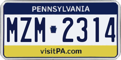 PA license plate MZM2314