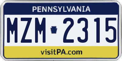 PA license plate MZM2315
