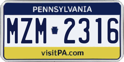 PA license plate MZM2316