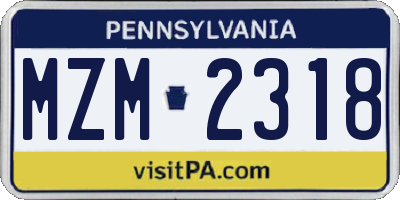 PA license plate MZM2318