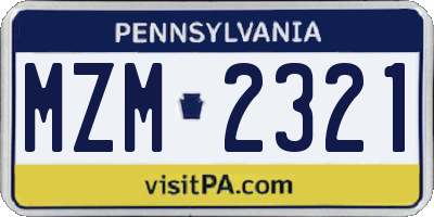 PA license plate MZM2321