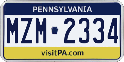 PA license plate MZM2334