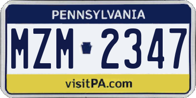 PA license plate MZM2347