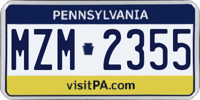 PA license plate MZM2355