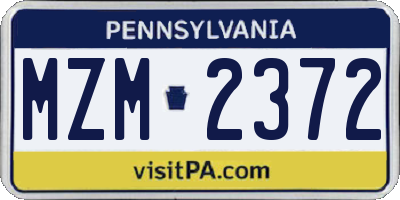 PA license plate MZM2372