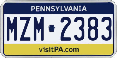 PA license plate MZM2383