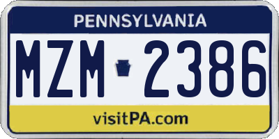 PA license plate MZM2386