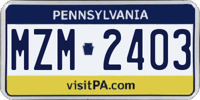 PA license plate MZM2403