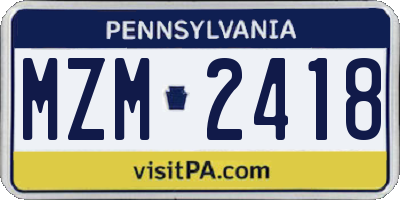 PA license plate MZM2418