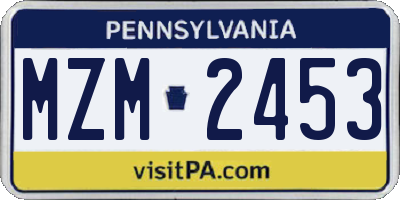 PA license plate MZM2453
