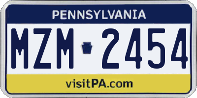 PA license plate MZM2454