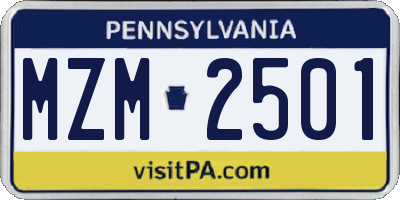 PA license plate MZM2501