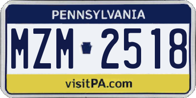 PA license plate MZM2518