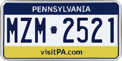 PA license plate MZM2521