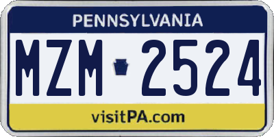 PA license plate MZM2524