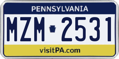 PA license plate MZM2531