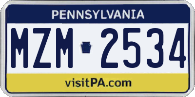PA license plate MZM2534