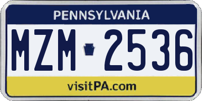 PA license plate MZM2536