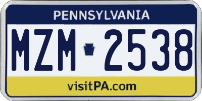 PA license plate MZM2538