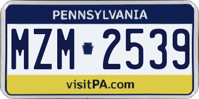 PA license plate MZM2539