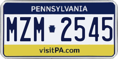 PA license plate MZM2545