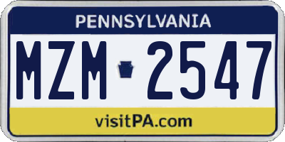 PA license plate MZM2547