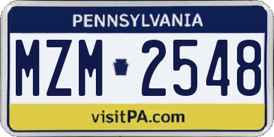 PA license plate MZM2548