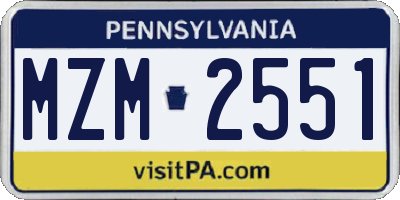 PA license plate MZM2551