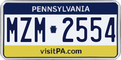 PA license plate MZM2554