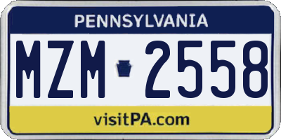 PA license plate MZM2558