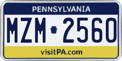 PA license plate MZM2560