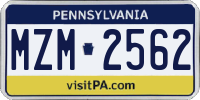 PA license plate MZM2562