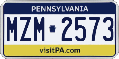 PA license plate MZM2573