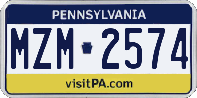 PA license plate MZM2574