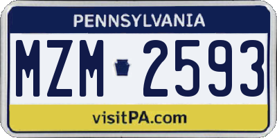 PA license plate MZM2593