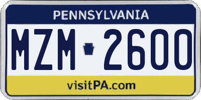 PA license plate MZM2600