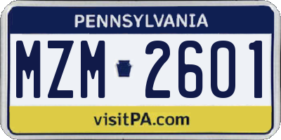 PA license plate MZM2601