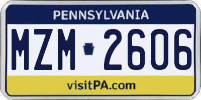 PA license plate MZM2606
