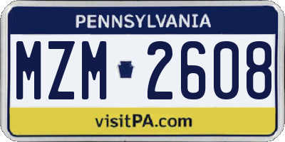 PA license plate MZM2608